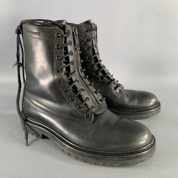 BURBERRY Size 8 Black Leather Lace Up Boots main image 7
